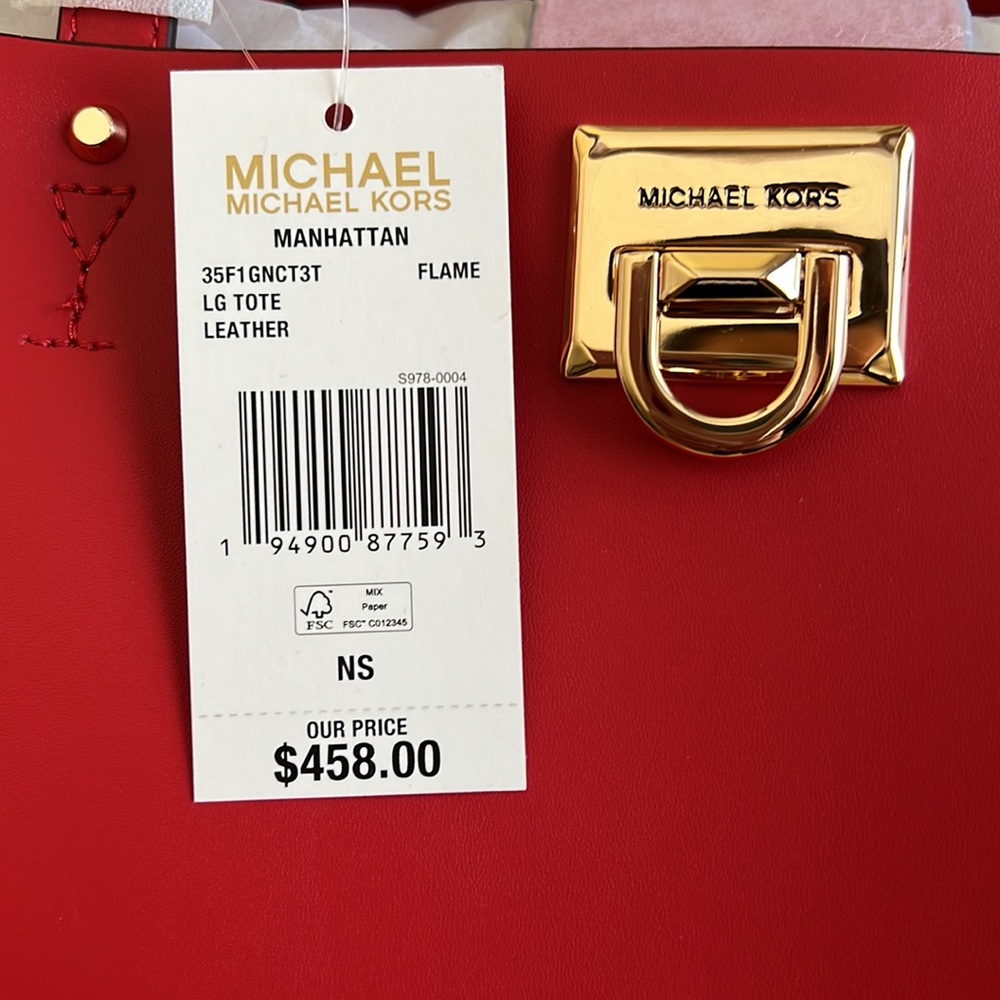 Michael Kors Manhattan Large Tote Leather Red Flame - Picture 4 of 13